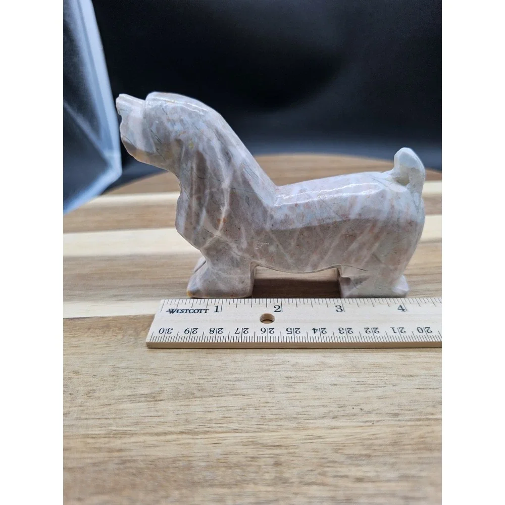 Vintage Carved‎ Marble Onyx Stone Basset Hound Dog Figurine Rock